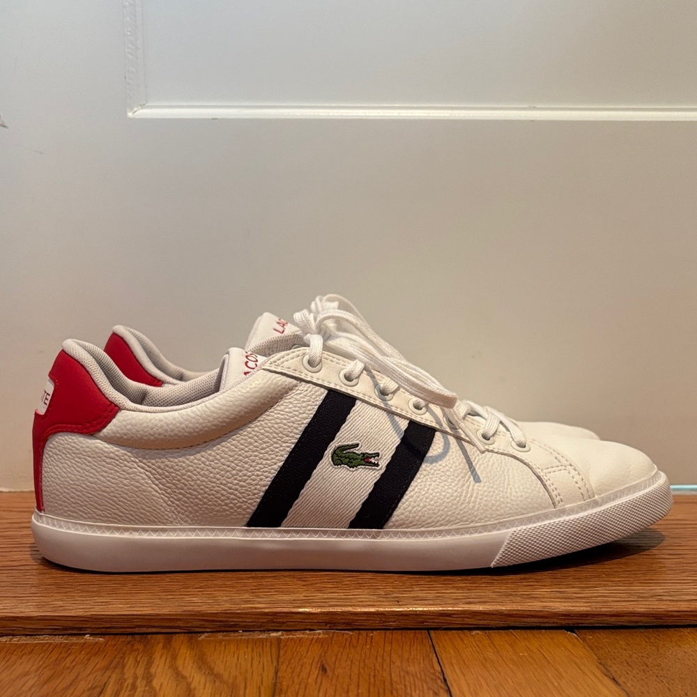 Lacoste Grand Vulc 120 2 P sneakers in white, navy, and red
